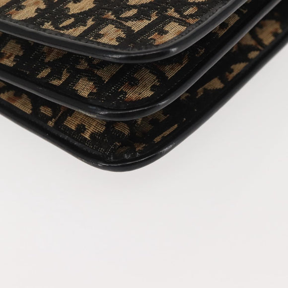 Christian Dior Trotter Canvas Shoulder Bag Navy Gold Auth 143495