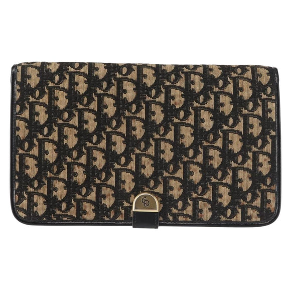 Christian Dior Trotter Canvas Shoulder Bag Navy Gold Auth 143495