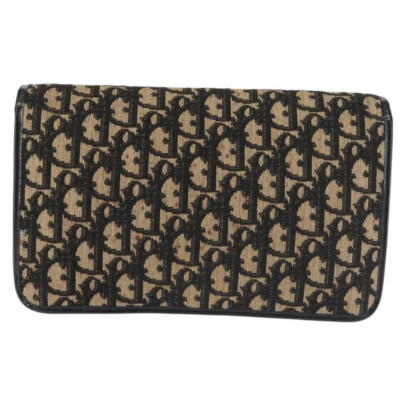 Christian Dior Trotter Canvas Shoulder Bag Navy Gold Auth 143495