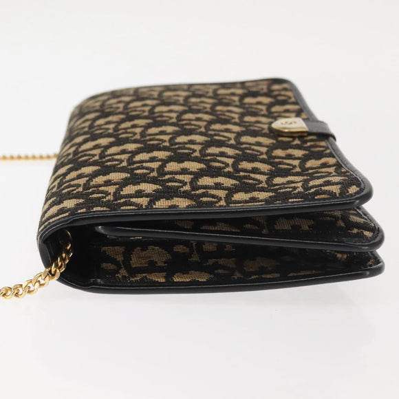 Christian Dior Trotter Canvas Shoulder Bag Navy Gold Auth 143495