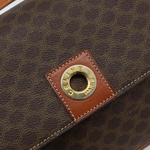 CELINE Macadam Canvas Shoulder Bag PVC Leather Brown Gold Auth 143496