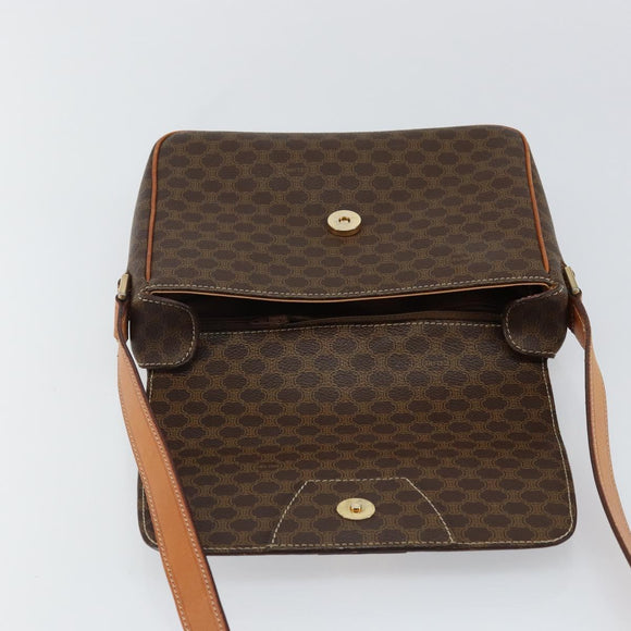 CELINE Macadam Canvas Shoulder Bag PVC Leather Brown Gold Auth 143496