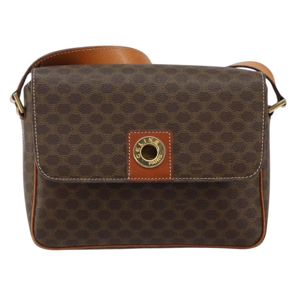 CELINE Macadam Canvas Shoulder Bag PVC Leather Brown Gold Auth 143496