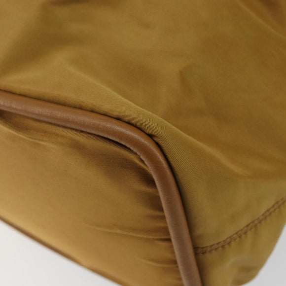 CELINE Hand Bag Nylon Brown Gold Auth 143497