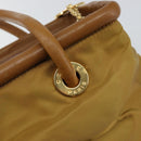 CELINE Hand Bag Nylon Brown Gold Auth 143497-14