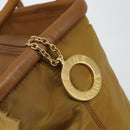 CELINE Hand Bag Nylon Brown Gold Auth 143497-15
