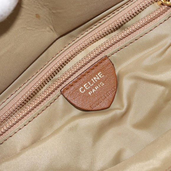 CELINE Hand Bag Nylon Brown Gold Auth 143497