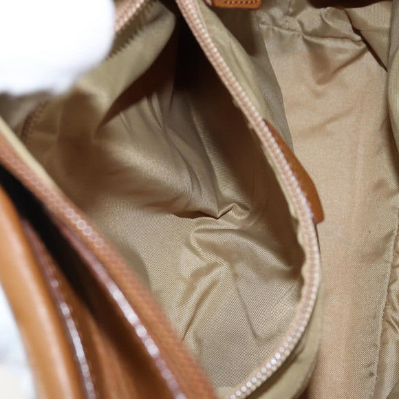 CELINE Hand Bag Nylon Brown Gold Auth 143497