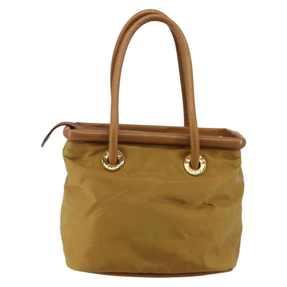 CELINE Hand Bag Nylon Brown Gold Auth 143497