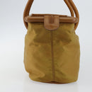 CELINE Hand Bag Nylon Brown Gold Auth 143497-5