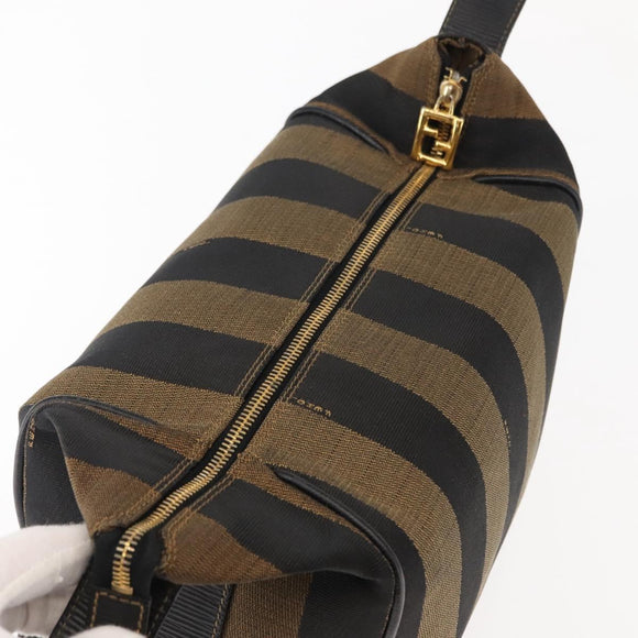 FENDI Pecan Canvas Vanity Pouch PVC Black Brown Auth 143498