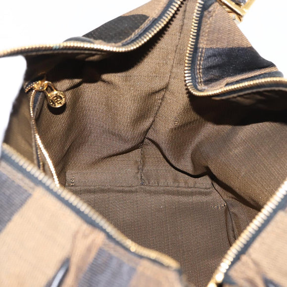 FENDI Pecan Canvas Vanity Pouch PVC Black Brown Auth 143498