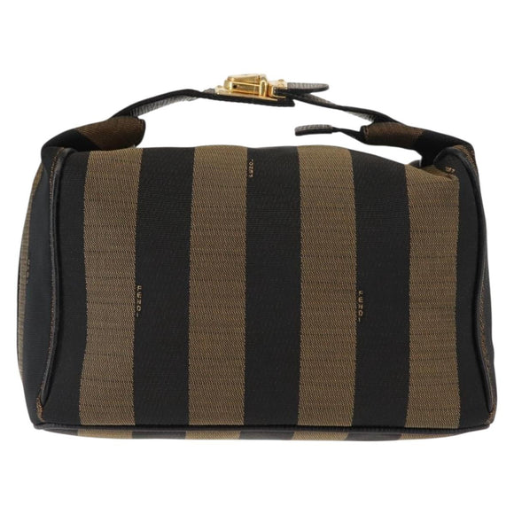 FENDI Pecan Canvas Vanity Pouch PVC Black Brown Auth 143498