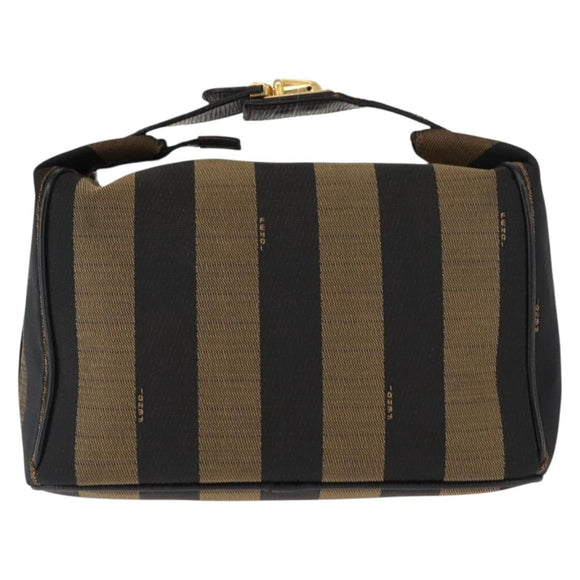 FENDI Pecan Canvas Vanity Pouch PVC Black Brown Auth 143498