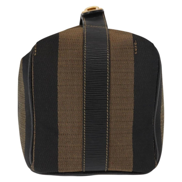 FENDI Pecan Canvas Vanity Pouch PVC Black Brown Auth 143498