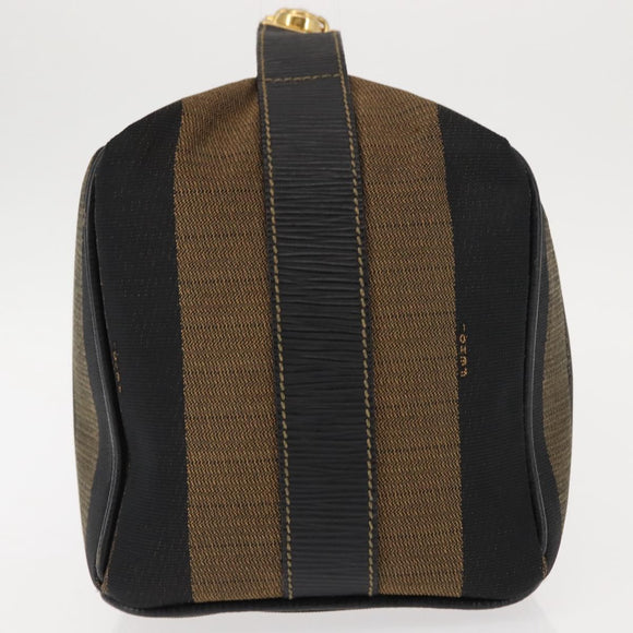 FENDI Pecan Canvas Vanity Pouch PVC Black Brown Auth 143498