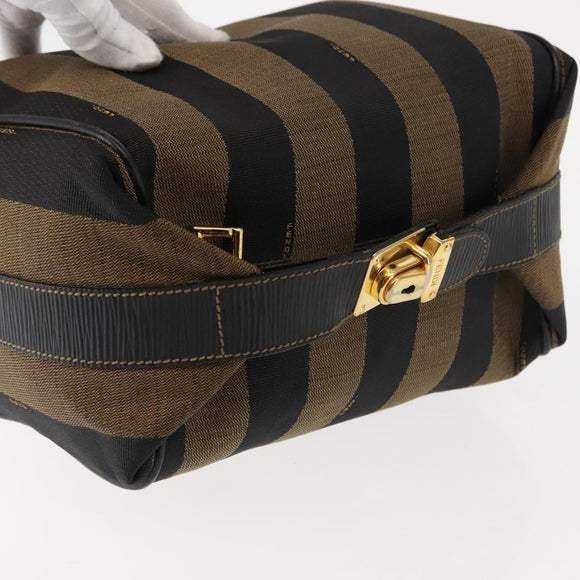FENDI Pecan Canvas Vanity Pouch PVC Black Brown Auth 143498