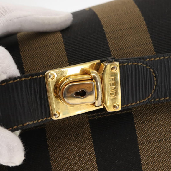 FENDI Pecan Canvas Vanity Pouch PVC Black Brown Auth 143498