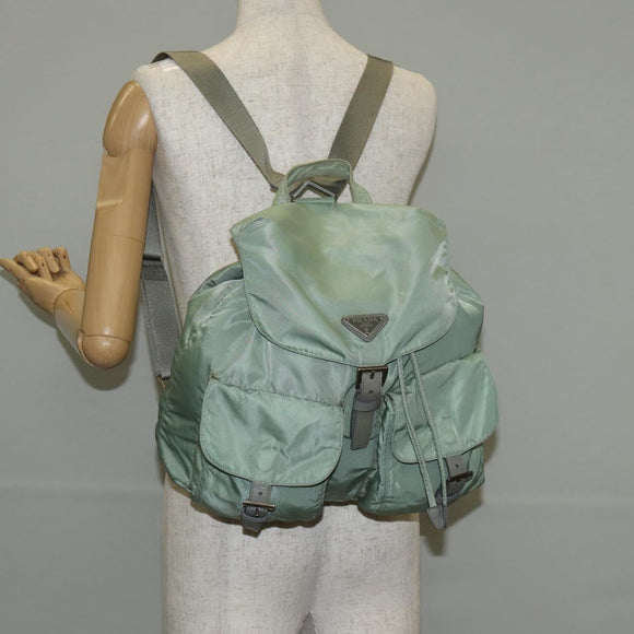 PRADA Backpack Nylon Green Silver Auth 143502