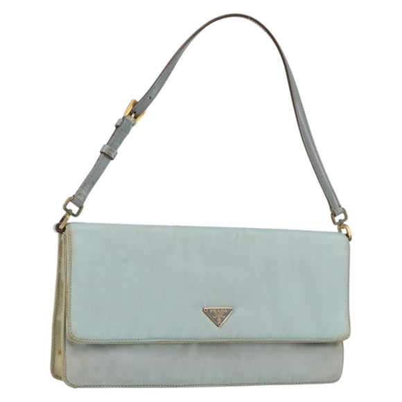 PRADA Shoulder Bag Nylon Light Blue Gold Auth 143505