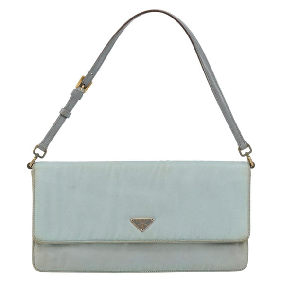 PRADA Shoulder Bag Nylon Light Blue Gold Auth 143505