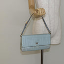PRADA Shoulder Bag Nylon Light Blue Gold Auth 143505-23