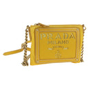 PRADA Chain Shoulder Bag Nylon Leather Yellow Gold Auth 143507-1