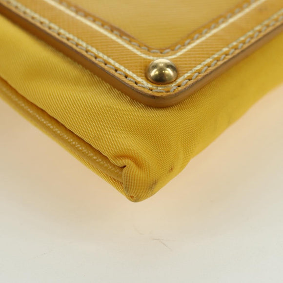 PRADA Chain Shoulder Bag Nylon Leather Yellow Gold Auth 143507