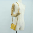 PRADA Chain Shoulder Bag Nylon Leather Yellow Gold Auth 143507-25