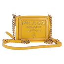 PRADA Chain Shoulder Bag Nylon Leather Yellow Gold Auth 143507V-1