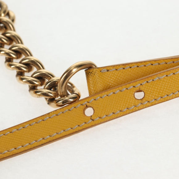 PRADA Chain Shoulder Bag Nylon Leather Yellow Gold Auth 143507V