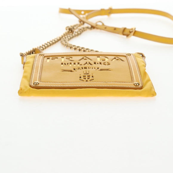 PRADA Chain Shoulder Bag Nylon Leather Yellow Gold Auth 143507V