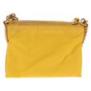 PRADA Chain Shoulder Bag Nylon Leather Yellow Gold Auth 143507V-2