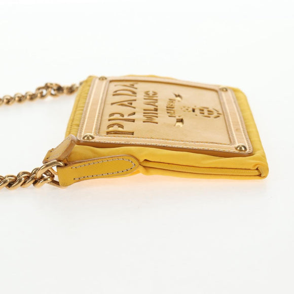 PRADA Chain Shoulder Bag Nylon Leather Yellow Gold Auth 143507V