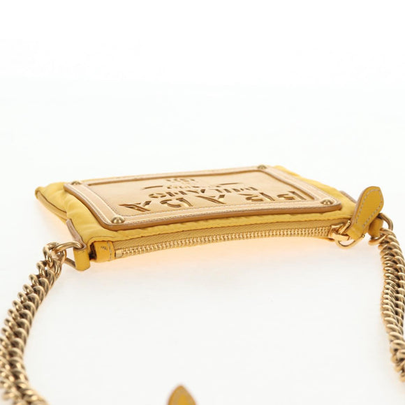 PRADA Chain Shoulder Bag Nylon Leather Yellow Gold Auth 143507V