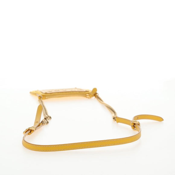 PRADA Chain Shoulder Bag Nylon Leather Yellow Gold Auth 143507V