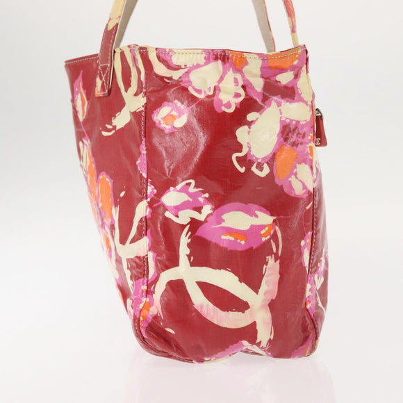 CHANEL High Summer Tote Bag Vinyl Red Silver CC Auth 143512