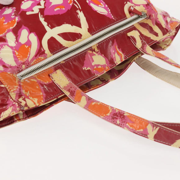 CHANEL High Summer Tote Bag Vinyl Red Silver CC Auth 143512