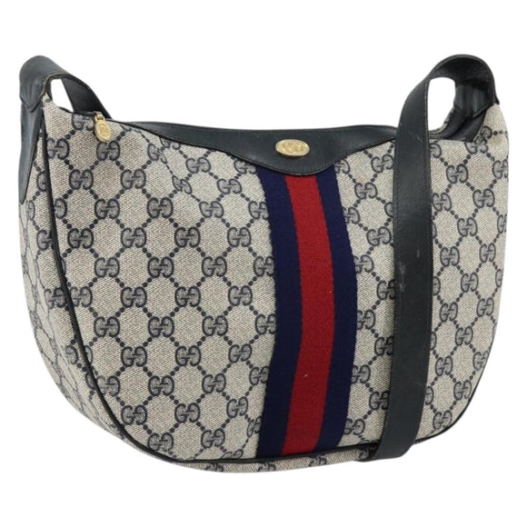 GUCCI GG Supreme Sherry Line Shoulder Bag PVC Navy Gold Red Auth 143575