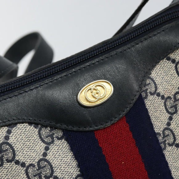 GUCCI GG Supreme Sherry Line Shoulder Bag PVC Navy Gold Red Auth 143575