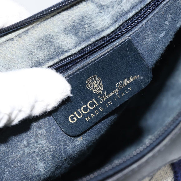 GUCCI GG Supreme Sherry Line Shoulder Bag PVC Navy Gold Red Auth 143575