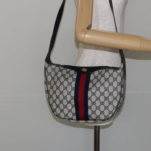 GUCCI GG Supreme Sherry Line Shoulder Bag PVC Navy Gold Red Auth 143575