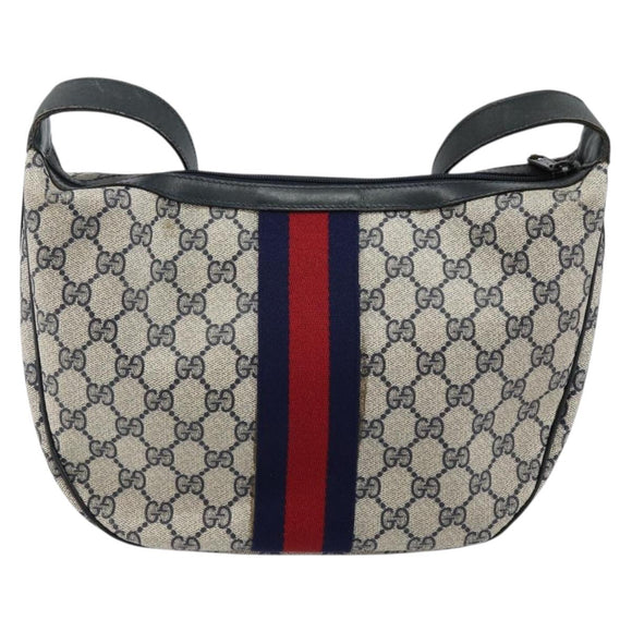 GUCCI GG Supreme Sherry Line Shoulder Bag PVC Navy Gold Red Auth 143575