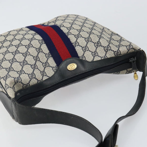 GUCCI GG Supreme Sherry Line Shoulder Bag PVC Navy Gold Red Auth 143575