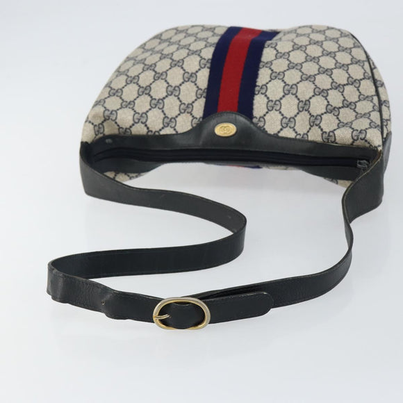 GUCCI GG Supreme Sherry Line Shoulder Bag PVC Navy Gold Red Auth 143575