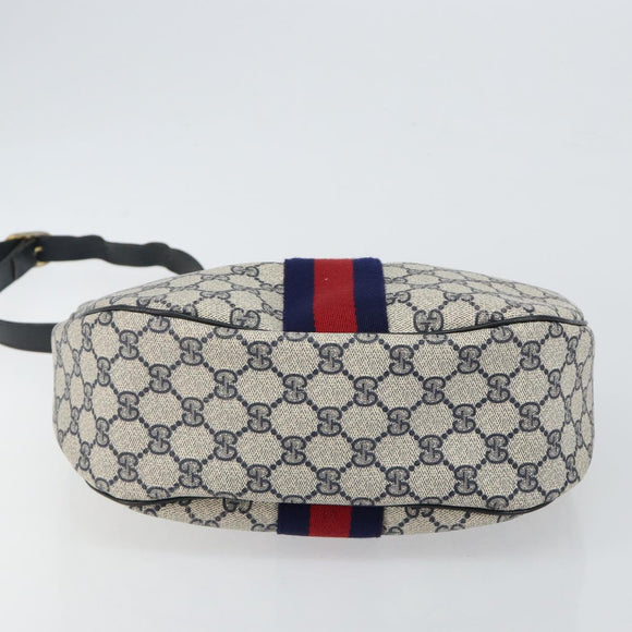 GUCCI GG Supreme Sherry Line Shoulder Bag PVC Navy Gold Red Auth 143575