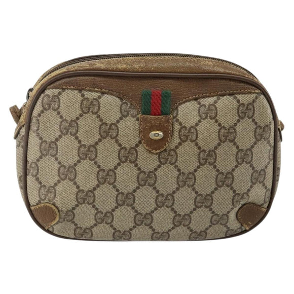 GUCCI GG Supreme Web Sherry Line Shoulder Bag PVC Beige 89 02 066 Auth 143576