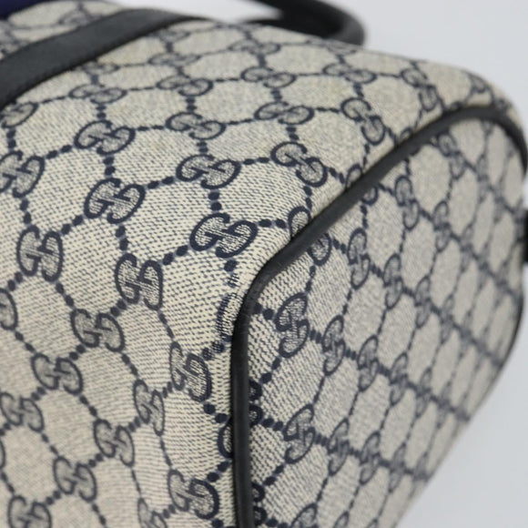 GUCCI GG Supreme Sherry Line Boston Bag PVC Navy Gold Red Auth 143577