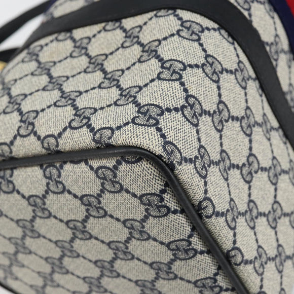 GUCCI GG Supreme Sherry Line Boston Bag PVC Navy Gold Red Auth 143577