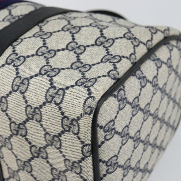 GUCCI GG Supreme Sherry Line Boston Bag PVC Navy Gold Red Auth 143577